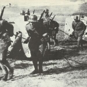 German gunners pull field guns