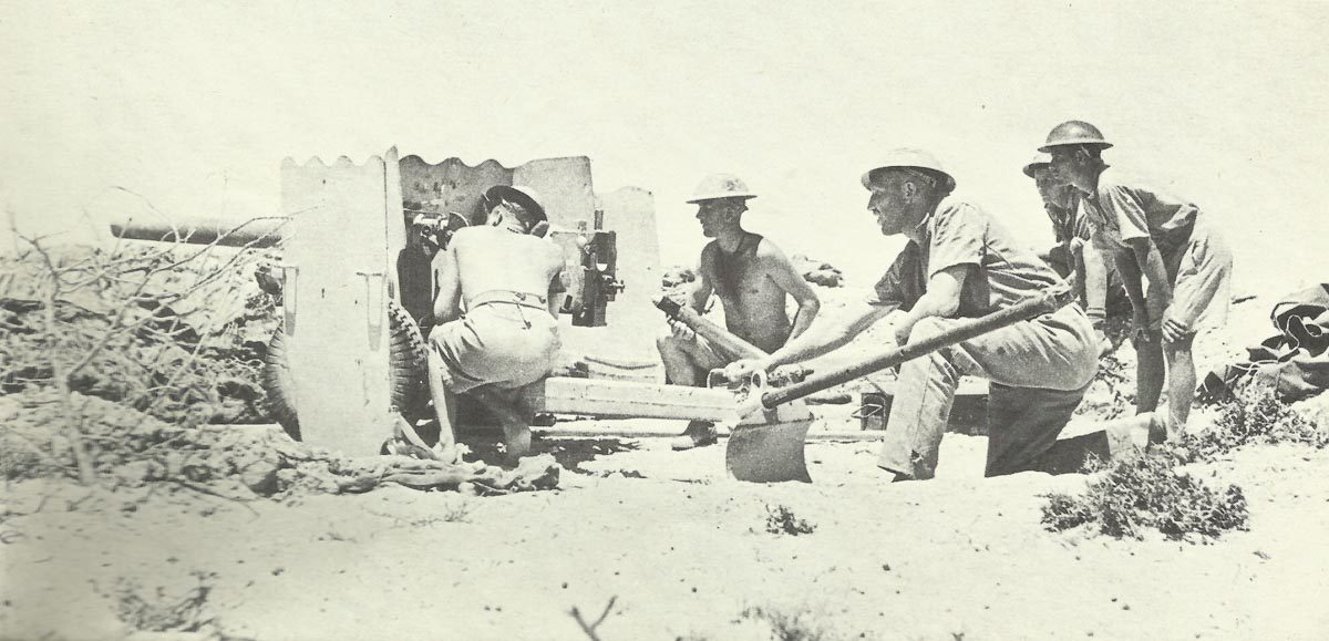 British 6-pounder anti-tank gun ready to fire