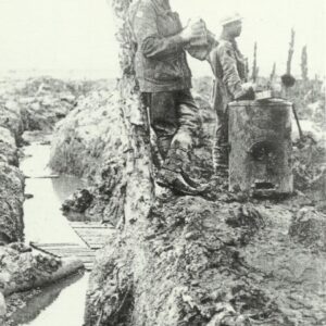 British soldiers at an improvised field kitchen