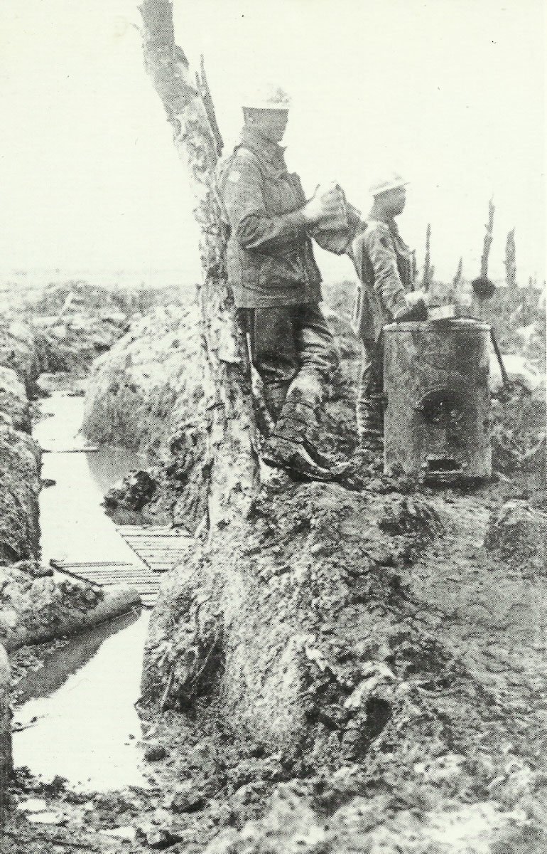 British soldiers at an improvised field kitchen