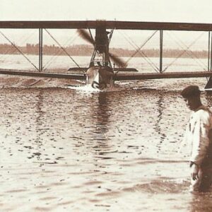 An Italian seaplane is returning to its base.