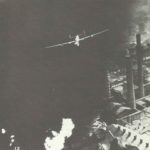 B-24 Liberator at roof height over the Ploesti Oilfields.