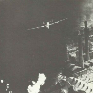 B-24 Liberator at roof height over the Ploesti Oilfields.