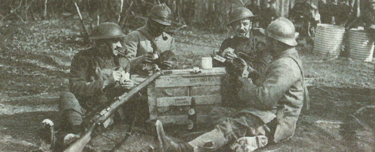 British and French soldiers playing cards