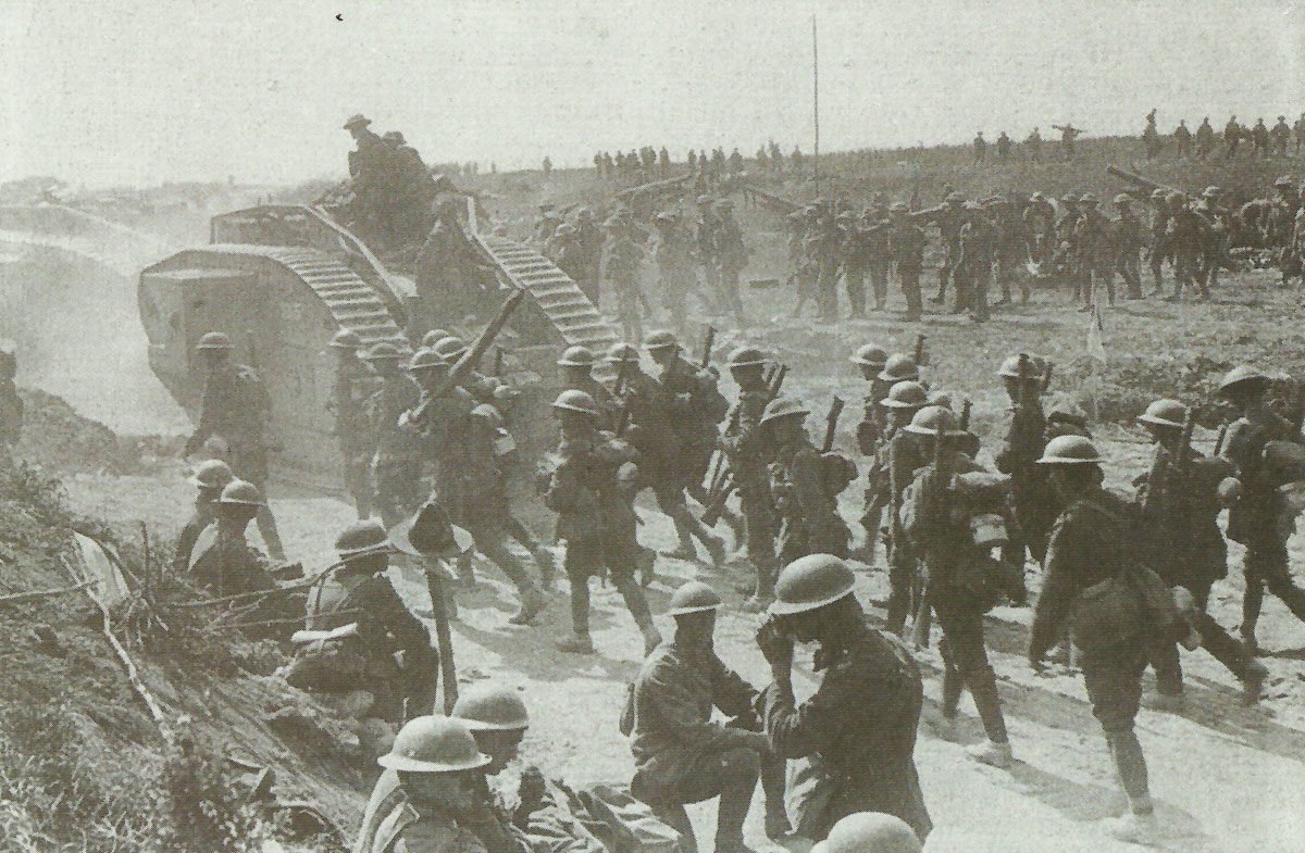 Diary August 26, 1918 22 Tank Mk V and New Zealand infantry