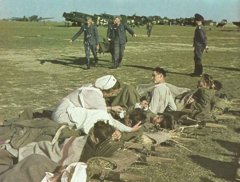 Evacuation of wounded Germans by plane
