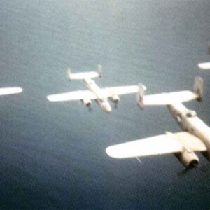 B-25 Mitchell medium bombers approaching over the Mediterranean