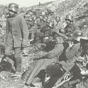 Canadian soldiers with captured Germans