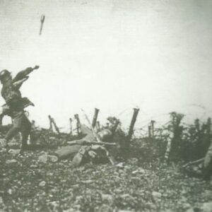 soldier throws a stick grenade