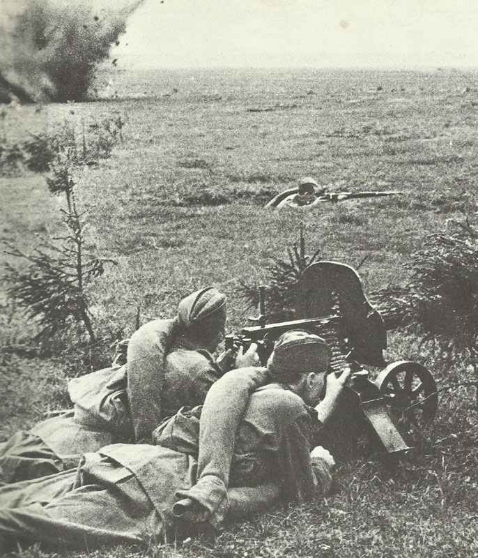 Russian infantry in battle on the banks of river Dnieper.