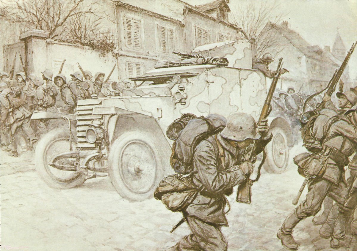 armoured car surprises a German infantry
