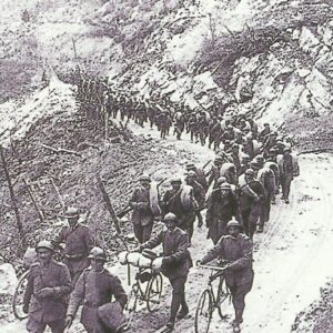 Italian troops advance across the Assiago plateau.