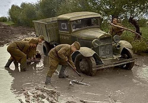 Diary March 4, 1944 34 GAZ truck in the mud
