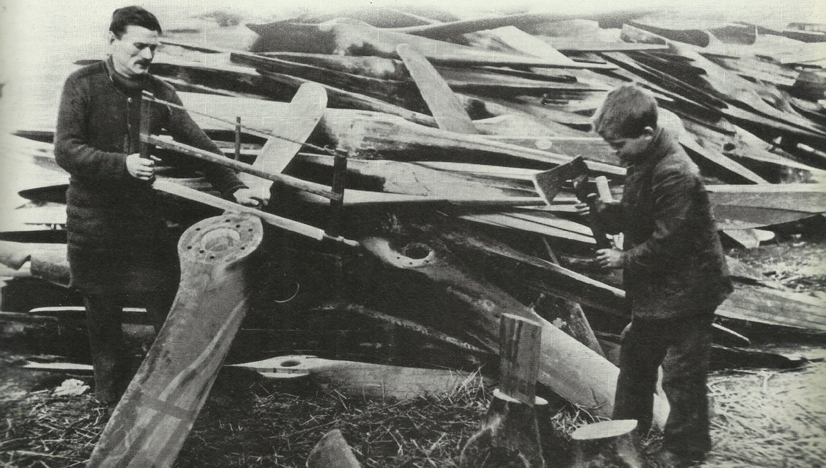 Diary March 12, 1919 4 Wooden propellers of German airplanes are dismantled