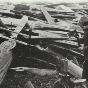 Wooden propellers of German airplanes are dismantled