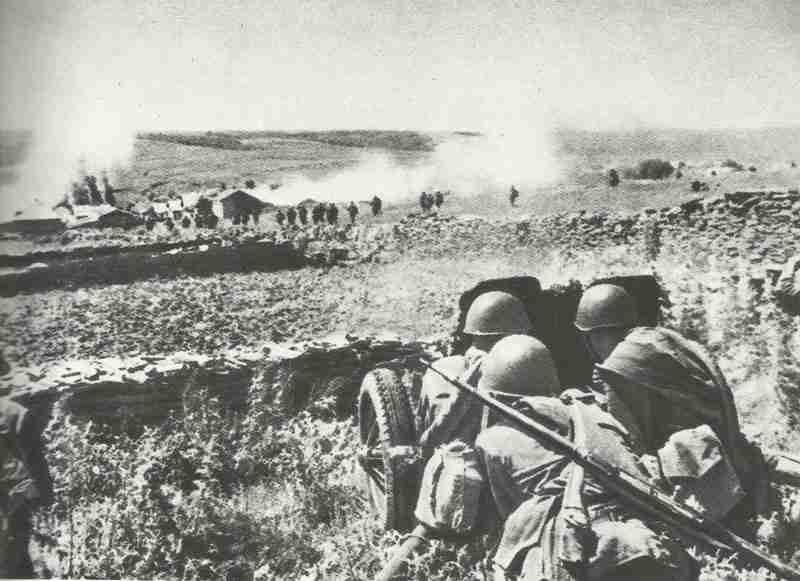 Soviet anti-tank gun supports the assault