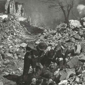 wounded soldier in the ruins of Cassino