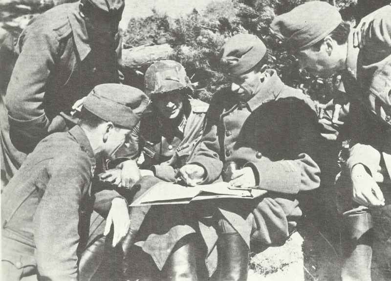 Hungarian officers confer with a German