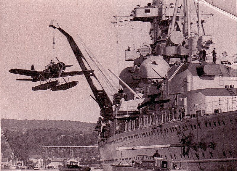 Admiral Hipper takes an Arado Ar196 seaplane on board