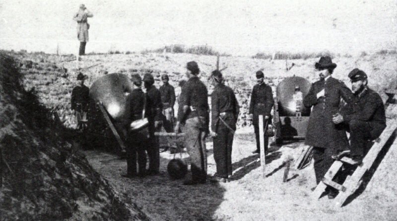 Union soldiers with mortars in a coastal position
