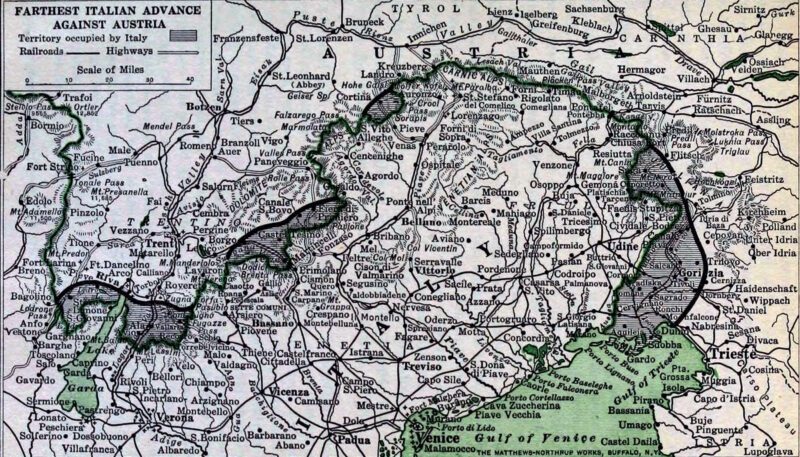 Isonzo battles: furthest Italian advance.
